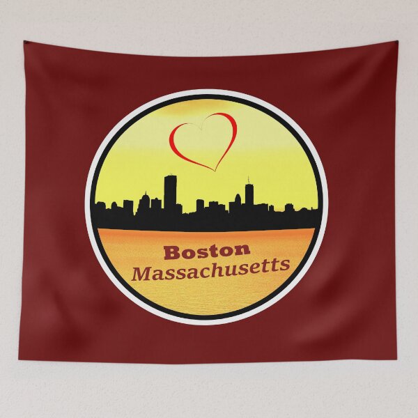 Item preview, I Love Boston Massachusetts Skyline Silhouette Red Heart and Orange Sunset designed and sold by kmcs.