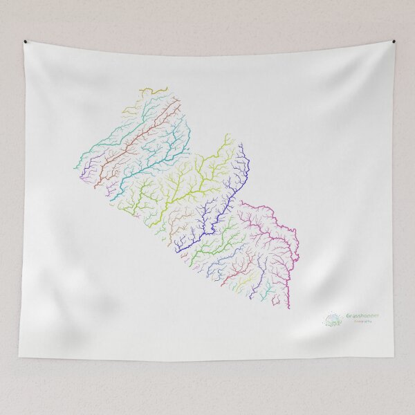 Item preview, Liberia River Basin Map in Rainbow Colours with White Background designed and sold by GrasshopperGeo.