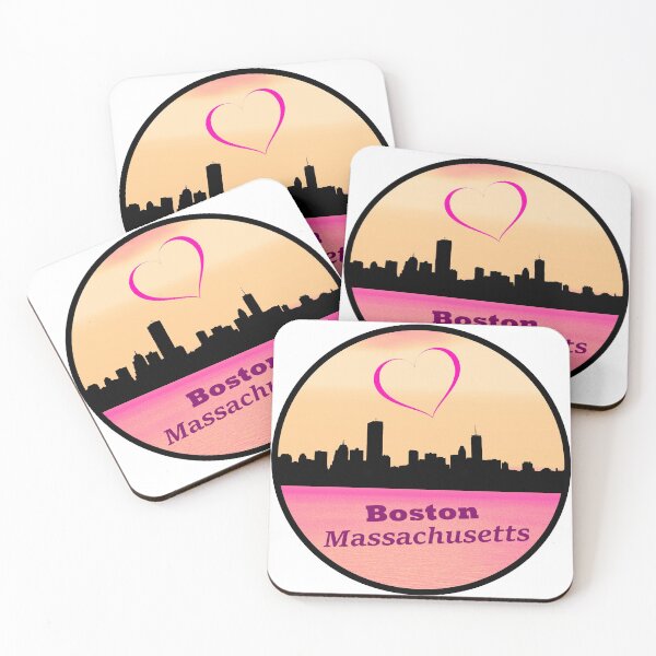 Item preview, I Love Boston Massachusetts Skyline Silhouette Pink Heart and Pink Sunset designed and sold by kmcs.