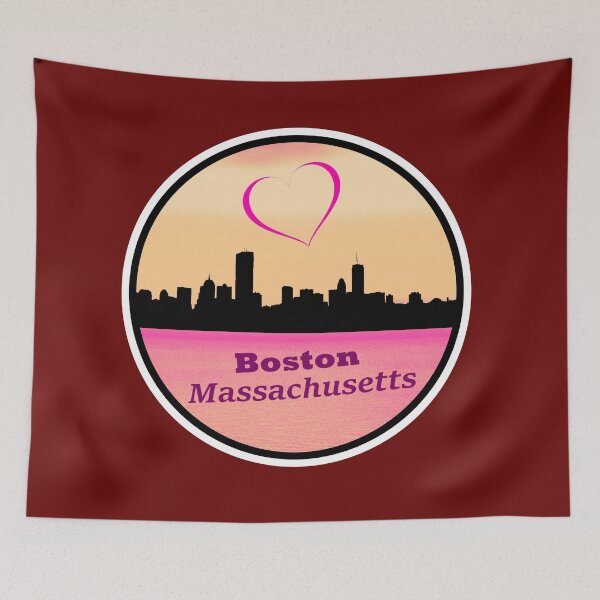 Item preview, I Love Boston Massachusetts Skyline Silhouette Pink Heart and Pink Sunset designed and sold by kmcs.