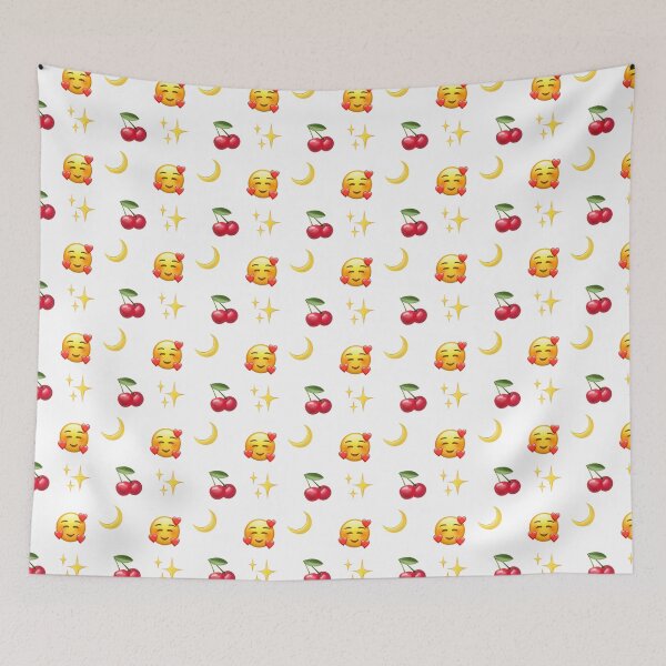 Item preview, Cherry Hearts Moon Stars Smiles Pattern  | HappyFaceCo | White designed and sold by HappyFaceCo.