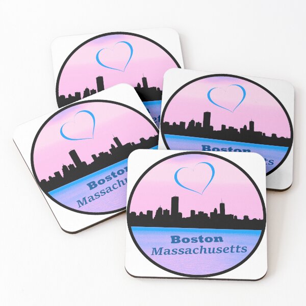 Item preview, I Love Boston Massachusetts Skyline Silhouette Blue Heart and Purple Sunset designed and sold by kmcs.