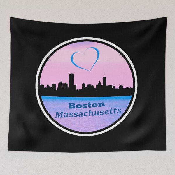 Item preview, I Love Boston Massachusetts Skyline Silhouette Blue Heart and Purple Sunset designed and sold by kmcs.