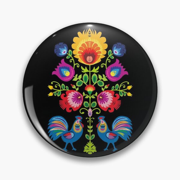 Item preview, Folk composition with flowers and roosters - wycinanki on black designed and sold by FK-UK.