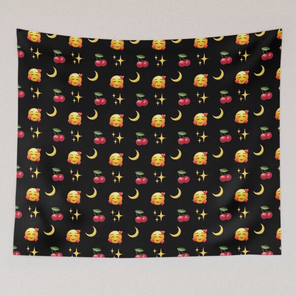 Item preview, Cherry Hearts Moon Stars Smiles Pattern  | HappyFaceCo | Black designed and sold by HappyFaceCo.