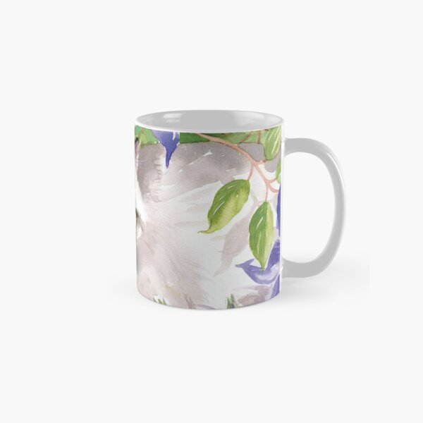 Cat and Blue Clematis Flowers Classic Mug