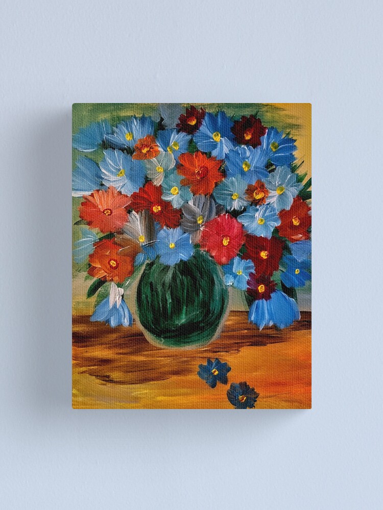 Alternate view of Some abstract carnations in blue and orange flowers Canvas Print