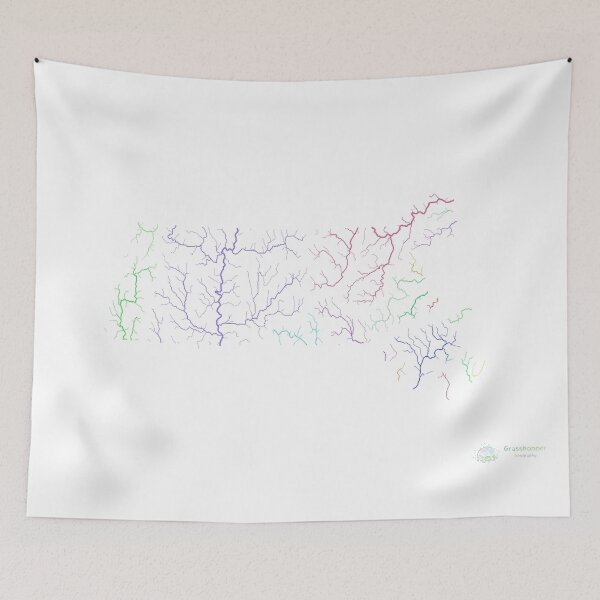 Item preview, Massachusetts River Basin Map in Rainbow Colours with White Background designed and sold by GrasshopperGeo.