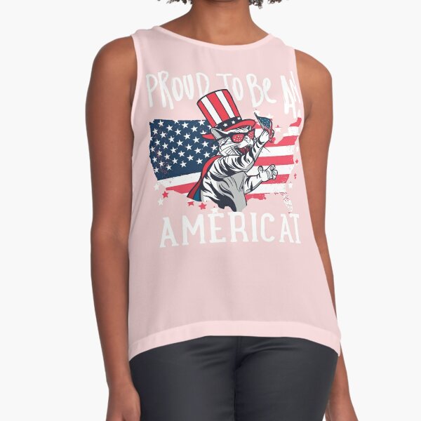 Proud to be an Americat US Cat In Sunglasses with American Sleeveless Top