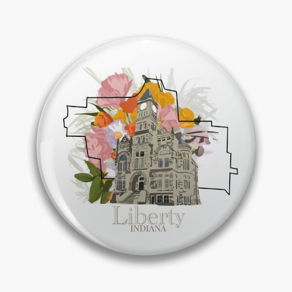 Item preview, Liberty Indiana Map with Courthouse and Floral Background designed and sold by girljohnny.