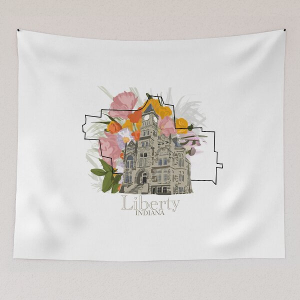 Item preview, Liberty Indiana Map with Courthouse and Floral Background designed and sold by girljohnny.