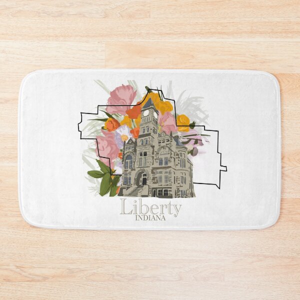 Item preview, Liberty Indiana Map with Courthouse and Floral Background designed and sold by girljohnny.