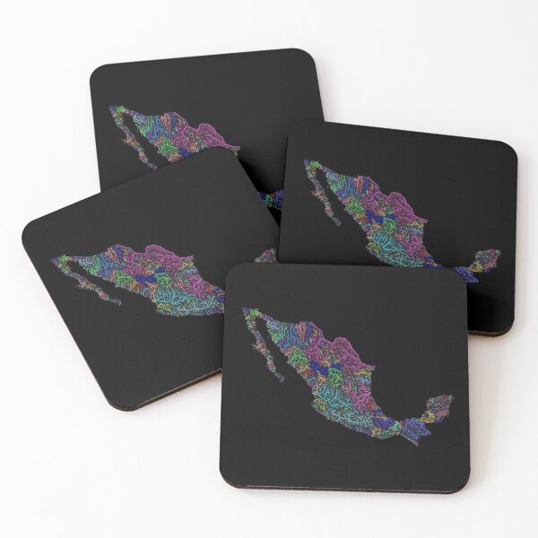 Item preview, Mexico River Basin Map in Rainbow Colours with Black Background designed and sold by GrasshopperGeo.