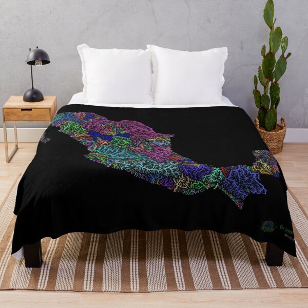 Item preview, Mexico River Basin Map in Rainbow Colours with Black Background designed and sold by GrasshopperGeo.