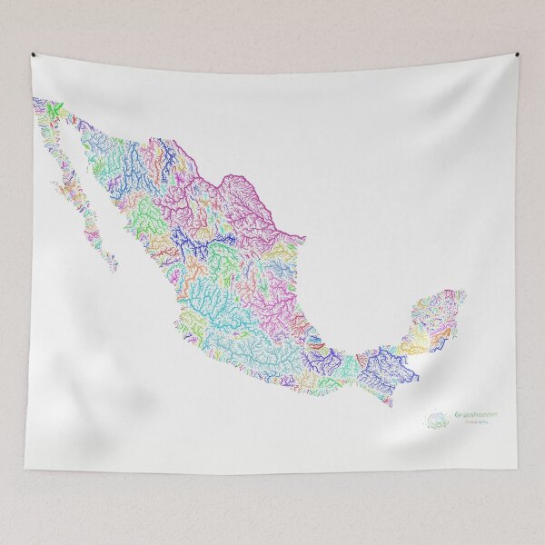 Item preview, Mexico River Basin Map in Rainbow Colours with White Background designed and sold by GrasshopperGeo.