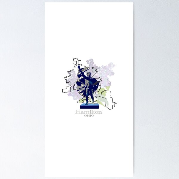 Item preview, Hamilton Ohio with Alexander Hamilton Statue, City Map, and floral background designed and sold by girljohnny.