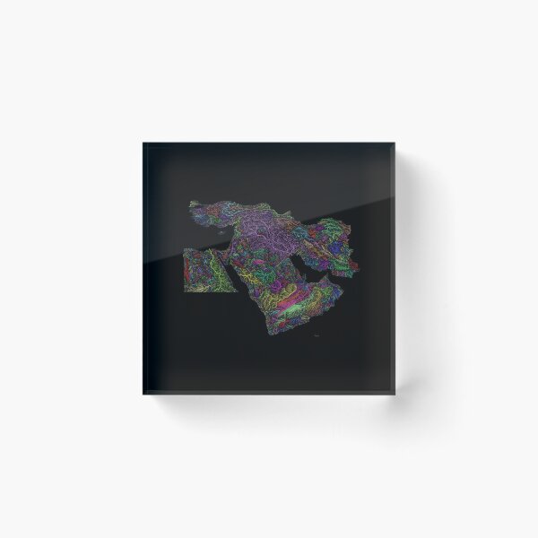 Item preview, Middle East River Basin Map in Rainbow Colours with Black Background designed and sold by GrasshopperGeo.