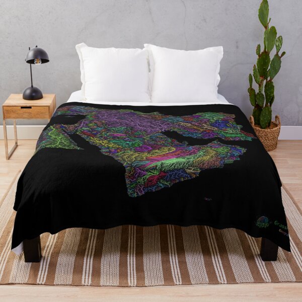 Item preview, Middle East River Basin Map in Rainbow Colours with Black Background designed and sold by GrasshopperGeo.