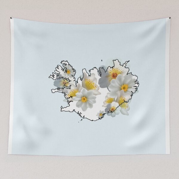 Item preview, Iceland Map with Mountain Avens or Holtasóley Floral Background designed and sold by girljohnny.