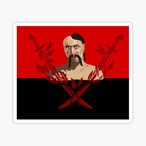 Cossack on red and black flag Sticker