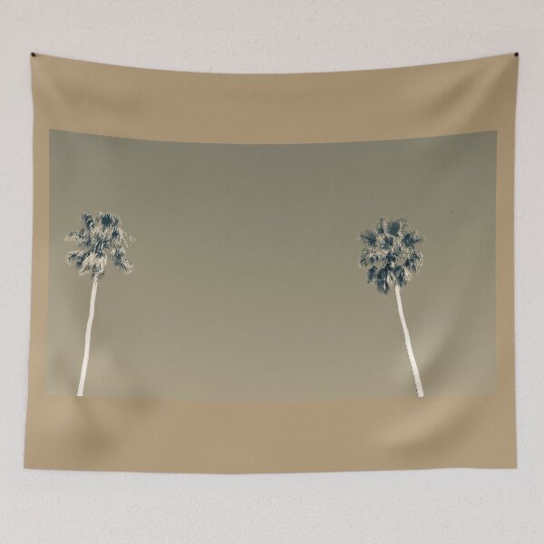 Item preview, Split toned effect tall fan palm trees against blue sky designed and sold by Brian Scantlebury.
