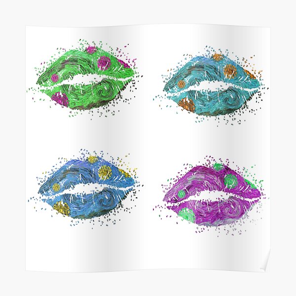 Van Gogh Starry Night Lips Remix Sticker Pack Poster By Aredshirt Redbubble