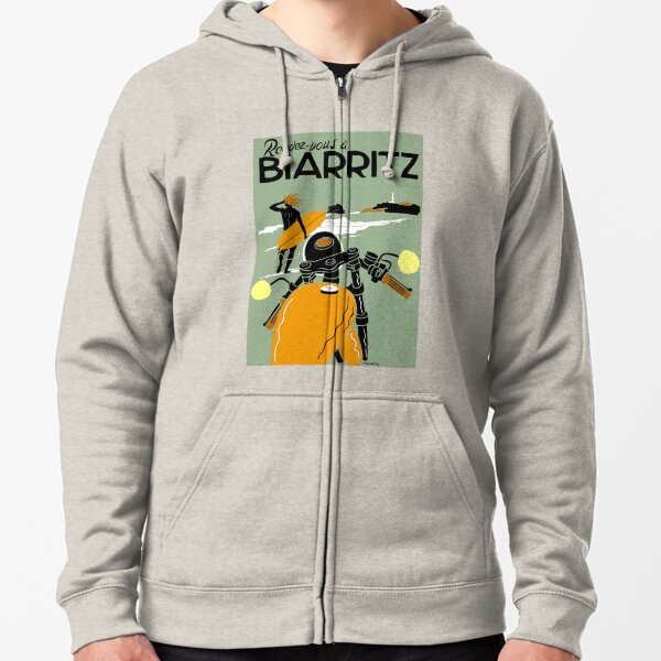 BIARRITZ ; Vintage Travel Advertising Print Zipped Hoodie