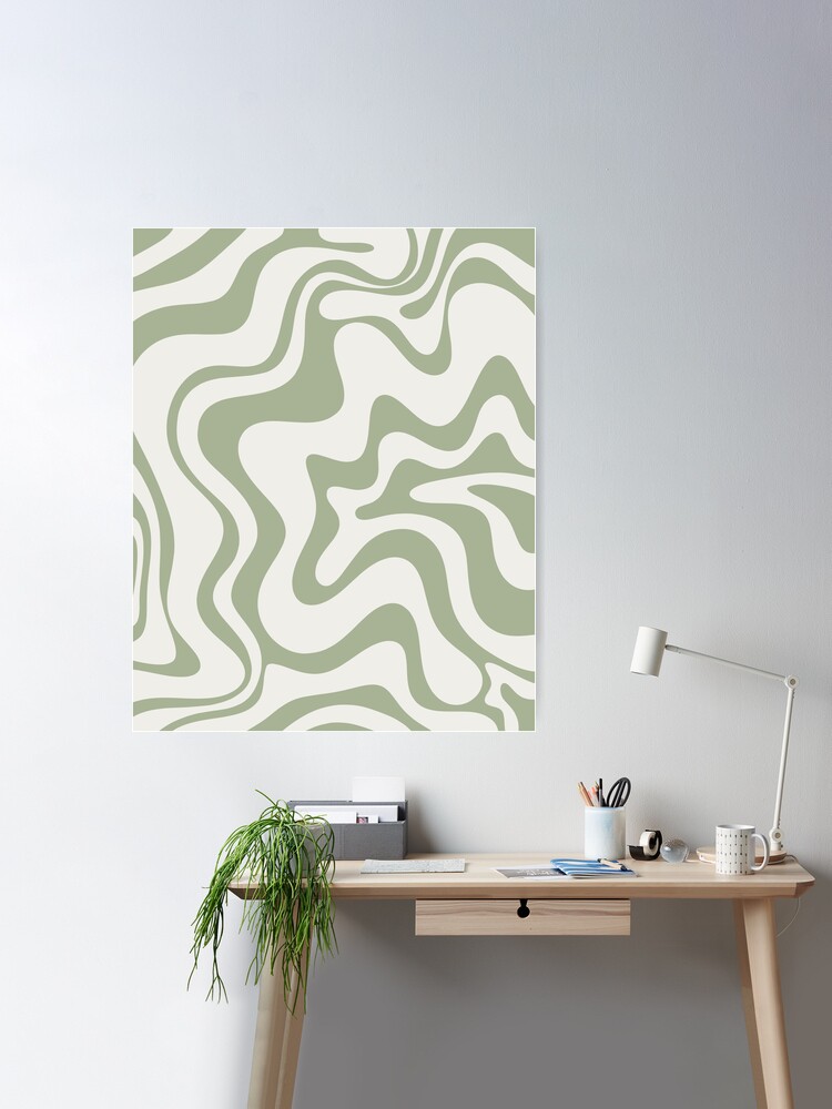 Liquid Swirl Retro Contemporary Abstract Pattern 2 in Sage Green