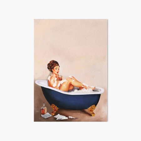 "Bathtub Whiskey" A Cute Vintage Brunette Pinup Girl Enjoys A Bath & Cocktail Art Board Print