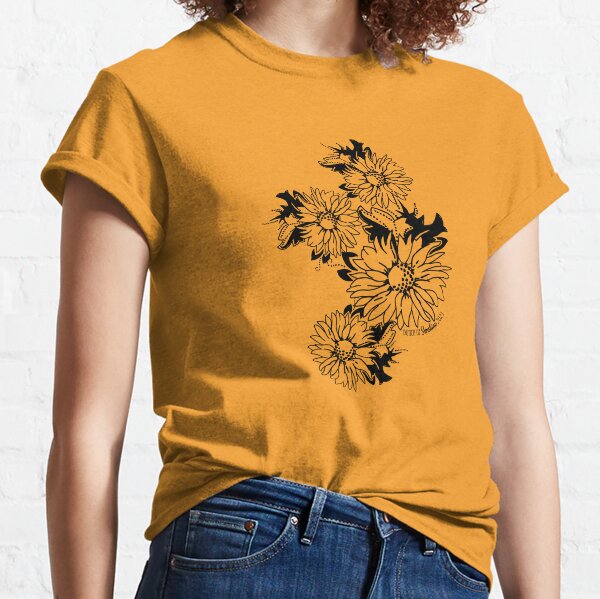 Bunch of Sunflowers Placed Linework Drawing Classic T-Shirt