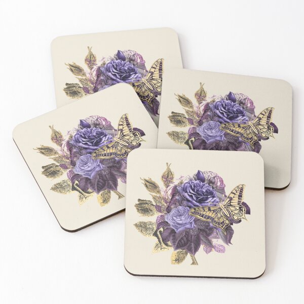 Item preview,  Vintage Purple and Gold Roses with Butterfly on Creamy Beige designed and sold by SeaChangeDesign.
