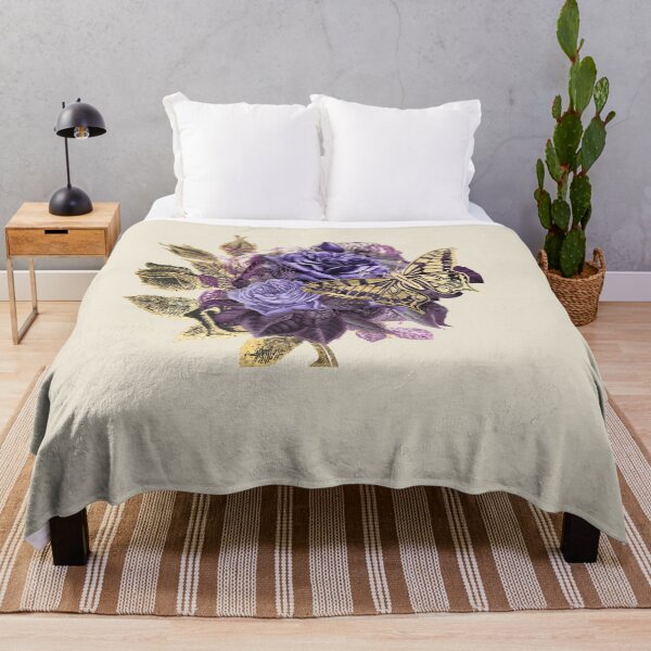 Item preview, Vintage Purple and Gold Roses with Butterfly on Creamy Beige designed and sold by SeaChangeDesign.