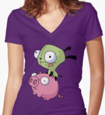 Gir Riding Pig Women's Fitted V-Neck T-Shirt