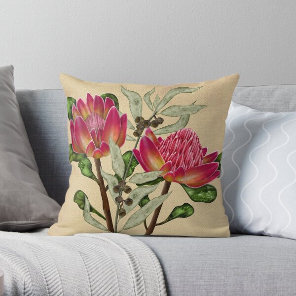 Protea and Eucalyptus Floral Throw Pillow