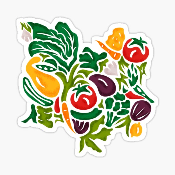 Veggie Delight- Fresh Garden Vegetables and Herbs Illustration Sticker