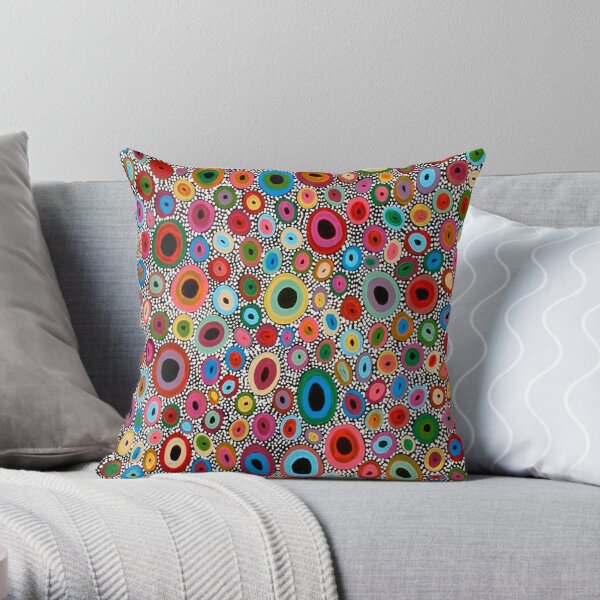 Multi-coloured mini cushions with Australian Aboriginal art prints