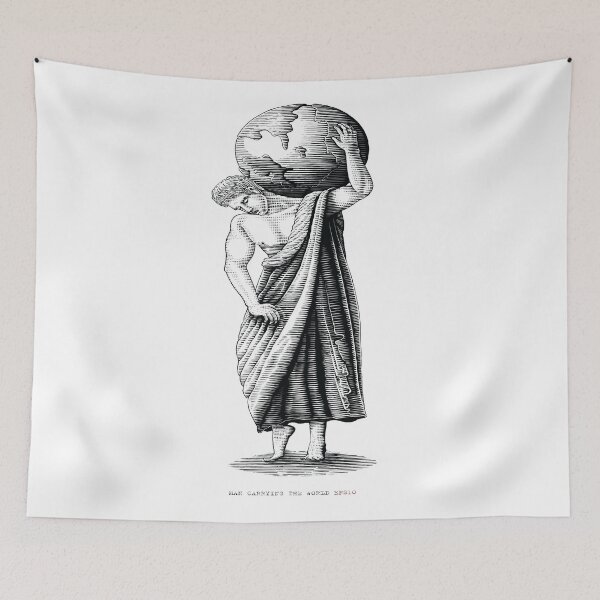 Item preview, Man Carrying World Art Roman Period Hand Draw Vintage Engraving Style designed and sold by Peekonet.