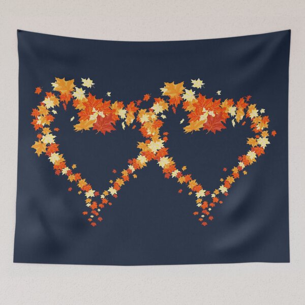 Item preview, Autumn leaves pattern through hearts on navy background -  Autumn leaves detail pattern - Autumn leaves pattern orange designed and sold by Amalzaki.
