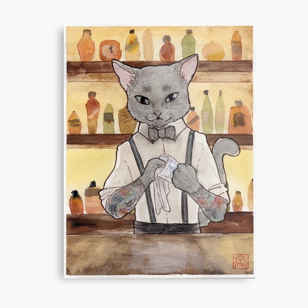 Bartender Cat Takeshi Metal Print