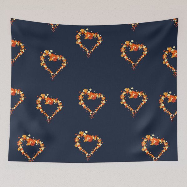 Item preview, Autumn leaves pattern through hearts on navy background -  Autumn leaves detail pattern - Autumn leaves pattern orange designed and sold by Amalzaki.
