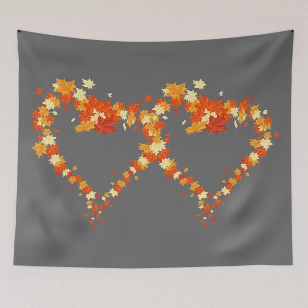 Item preview, Autumn leaves pattern through hearts on grey background -  Autumn leaves detail pattern - Autumn leaves pattern orange designed and sold by Amalzaki.