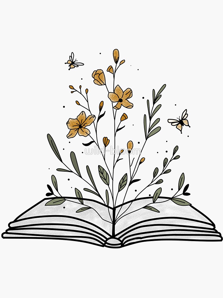 flowers growing from book  Sticker for Sale by andilynnf