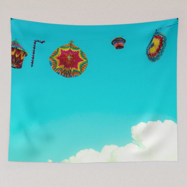 Item preview, Hanging lanterns against a blue blue sky duvet cover print photography art shower curtain towel designed and sold by Boho Contessa.