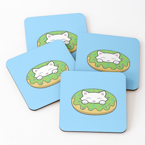 Item preview, Cute white kitten eating a green doughnut with sprinkles on top of it designed and sold by Purr95.