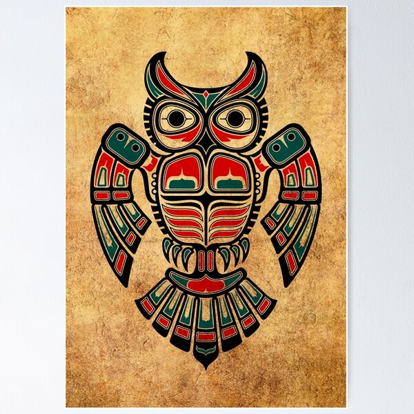 Item preview, Red and Teal Blue Haida Spirit Owl designed and sold by JeffBartels.