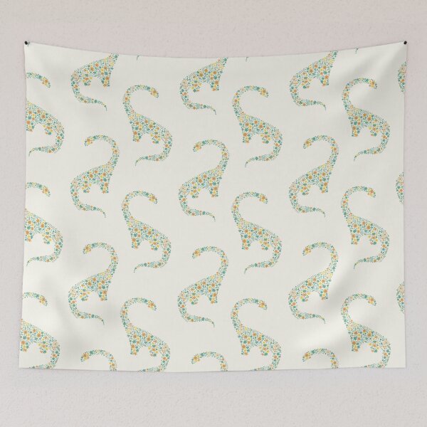Item preview, Floral Brontosaurus in Orange + Teal designed and sold by latheandquill.