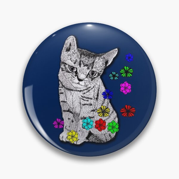 Item preview, Gatito dibujo en tinta con flores digitales (azul marino) designed and sold by BlissDrizzle.