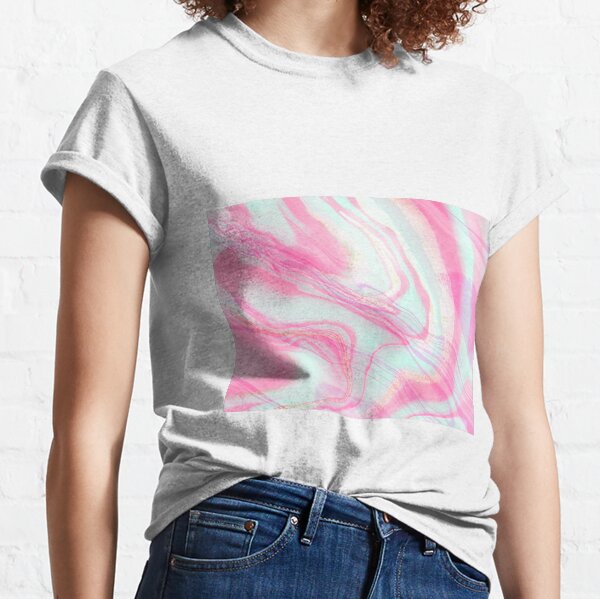 Mint Pink and Golden Digital Marble with Sparkles Classic T-Shirt