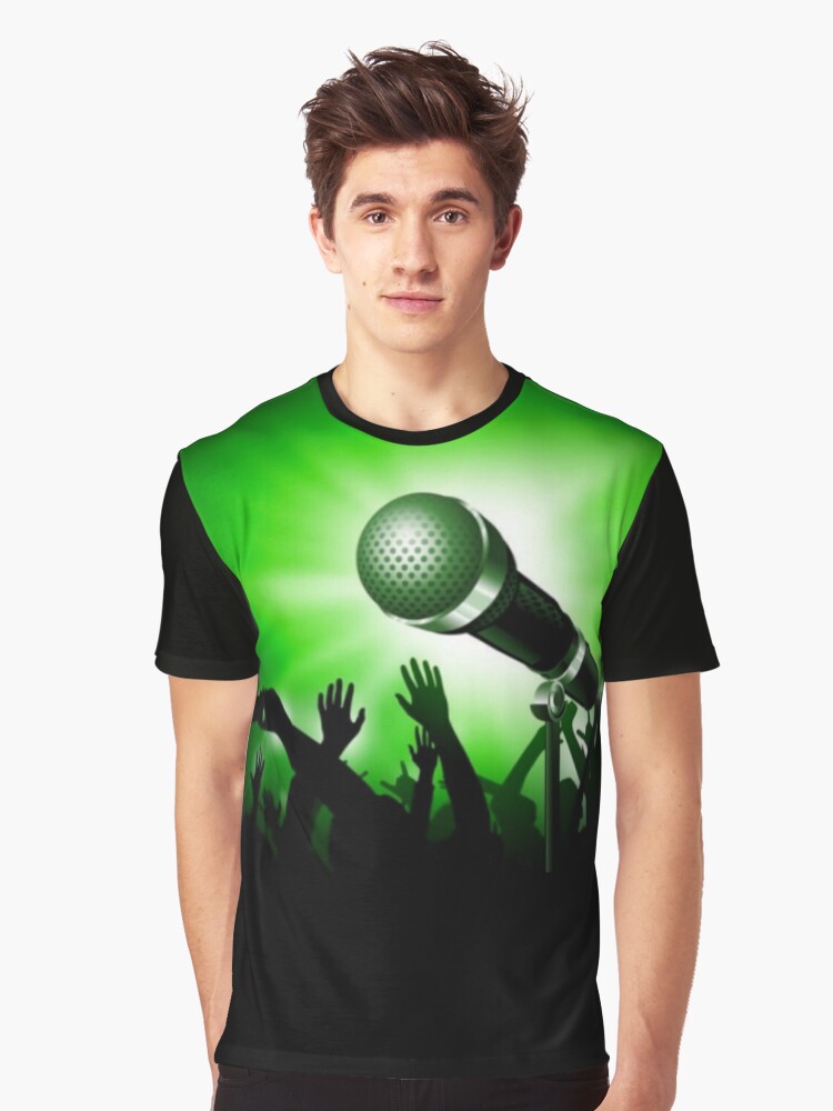 Thumbnail 1 of 5, Graphic T-Shirt, Mic and Crowd - Green designed and sold by battlerapgear.