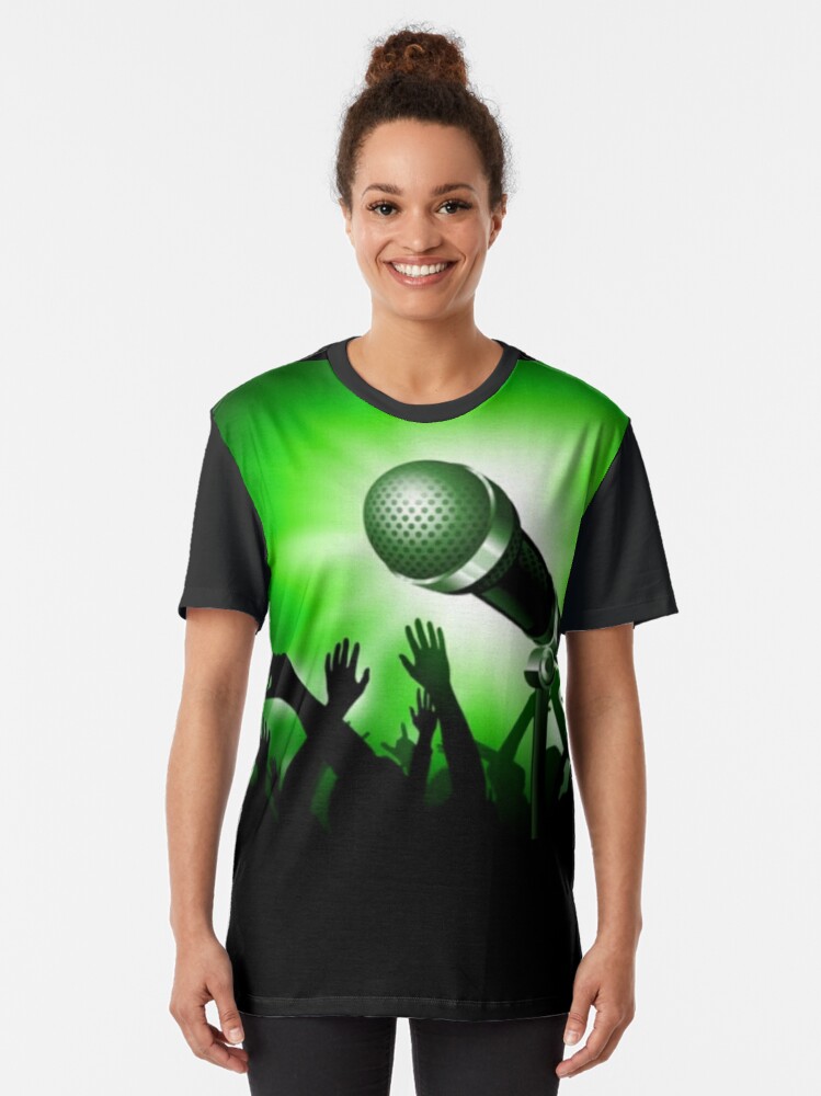 Graphic T-Shirt, Mic and Crowd - Green designed and sold by battlerapgear